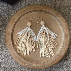 Style & Co. Sand & Ivory Beaded Tassel Earrings